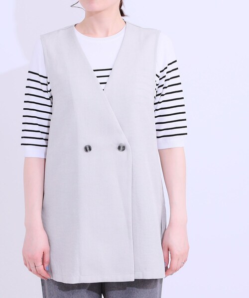 DRESKIP(ドレスキップ)の「【洗える】洗濯後しわになりにくい 麻調ダブルベスト(ベスト・レディース・ブラック/ライトグレー/ベージュ・01/02/03/04)」の4枚目の写真