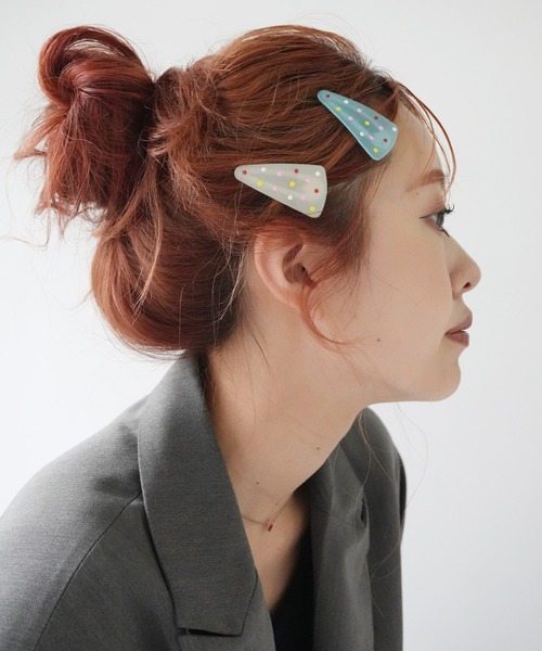 hymy-ヒュミュ- 】キッズ カラフル ドット 三角 ヘアピン ( 2個