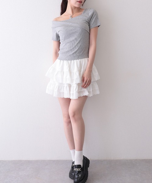 Lace Ladies(レースレディース)の「2WAY ワンショルダー アシンメトリー 半袖 リブ カットソー(Tシャツ/カットソー・レディース・グレー/ブラウン/ホワイト/ブラック・FREE)」の19枚目の写真