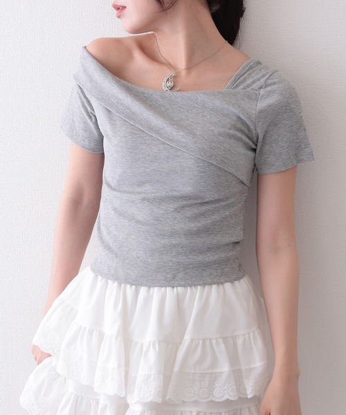 Lace Ladies(レースレディース)の「2WAY ワンショルダー アシンメトリー 半袖 リブ カットソー(Tシャツ/カットソー・レディース・グレー/ブラウン/ホワイト/ブラック・FREE)」の17枚目の写真