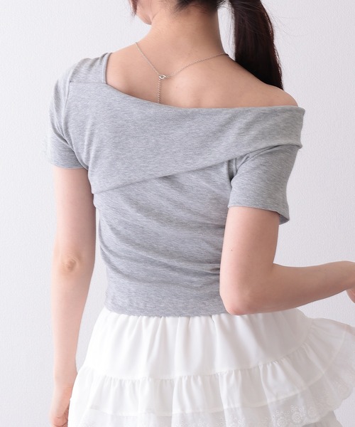 Lace Ladies(レースレディース)の「2WAY ワンショルダー アシンメトリー 半袖 リブ カットソー(Tシャツ/カットソー・レディース・グレー/ブラウン/ホワイト/ブラック・FREE)」の15枚目の写真