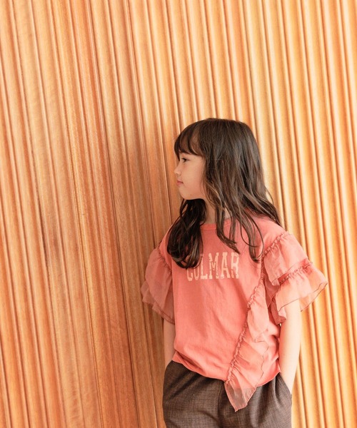 異素材立体オーガンジーフリルTシャツ 大きいサイズ フリルコア 大きいサイズ レディース フリルTシャツ 半袖 無地 異素材
