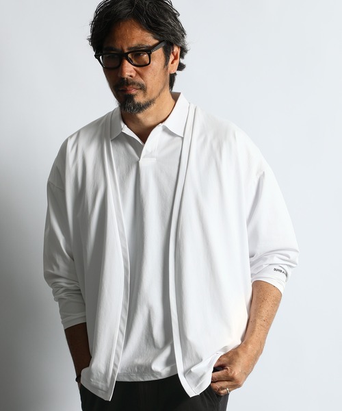 The DUFFER of ST.GEORGE（ザダファーオブセントジョージ）の「「AIR FLEX」MOSS STITCH "KINAGASI" CARDIGAN：高収縮機能素材「エアフレックス」鹿の子編み 着流しカーディガン（カーディガン/ボレロ・メンズ・ネイビー/ライトグレー/ホワイト・X-LARGE/LARGE/MEDIUM/SMALL）」の2枚目の写真