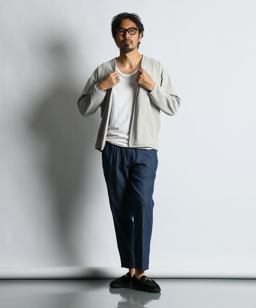 The DUFFER of ST.GEORGE（ザダファーオブセントジョージ）の「「AIR FLEX」MOSS STITCH "KINAGASI" CARDIGAN：高収縮機能素材「エアフレックス」鹿の子編み 着流しカーディガン（カーディガン/ボレロ・メンズ・ネイビー/ライトグレー/ホワイト・X-LARGE/LARGE/MEDIUM/SMALL）」の7枚目の写真