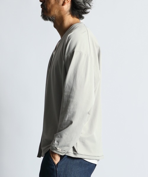 The DUFFER of ST.GEORGE（ザダファーオブセントジョージ）の「「AIR FLEX」MOSS STITCH "KINAGASI" CARDIGAN：高収縮機能素材「エアフレックス」鹿の子編み 着流しカーディガン（カーディガン/ボレロ・メンズ・ネイビー/ライトグレー/ホワイト・X-LARGE/LARGE/MEDIUM/SMALL）」の10枚目の写真