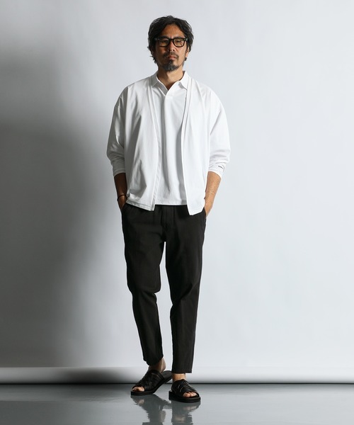 The DUFFER of ST.GEORGE（ザダファーオブセントジョージ）の「「AIR FLEX」MOSS STITCH "KINAGASI" CARDIGAN：高収縮機能素材「エアフレックス」鹿の子編み 着流しカーディガン（カーディガン/ボレロ・メンズ・ネイビー/ライトグレー/ホワイト・X-LARGE/LARGE/MEDIUM/SMALL）」の5枚目の写真