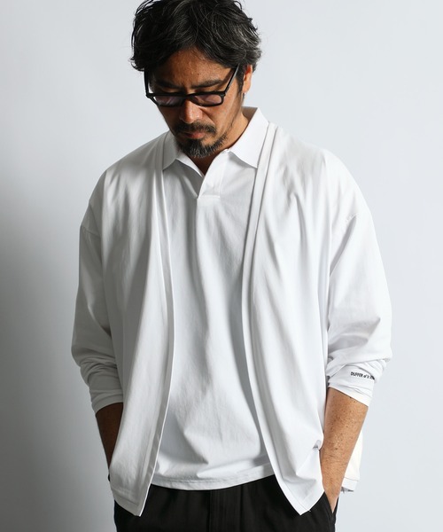 The DUFFER of ST.GEORGE（ザダファーオブセントジョージ）の「「AIR FLEX」MOSS STITCH "KINAGASI" CARDIGAN：高収縮機能素材「エアフレックス」鹿の子編み 着流しカーディガン（カーディガン/ボレロ・メンズ・ネイビー/ライトグレー/ホワイト・X-LARGE/LARGE/MEDIUM/SMALL）」の4枚目の写真