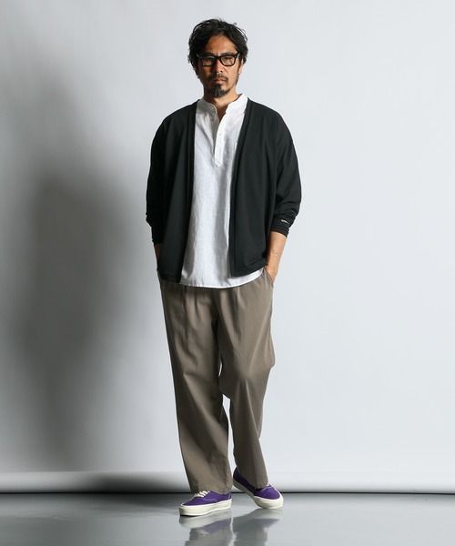 The DUFFER of ST.GEORGE（ザダファーオブセントジョージ）の「「AIR FLEX」MOSS STITCH "KINAGASI" CARDIGAN：高収縮機能素材「エアフレックス」鹿の子編み 着流しカーディガン（カーディガン/ボレロ・メンズ・ネイビー/ライトグレー/ホワイト・X-LARGE/LARGE/MEDIUM/SMALL）」の9枚目の写真