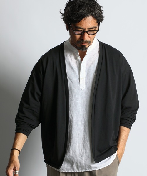 The DUFFER of ST.GEORGE（ザダファーオブセントジョージ）の「「AIR FLEX」MOSS STITCH "KINAGASI" CARDIGAN：高収縮機能素材「エアフレックス」鹿の子編み 着流しカーディガン（カーディガン/ボレロ・メンズ・ネイビー/ライトグレー/ホワイト・X-LARGE/LARGE/MEDIUM/SMALL）」の8枚目の写真