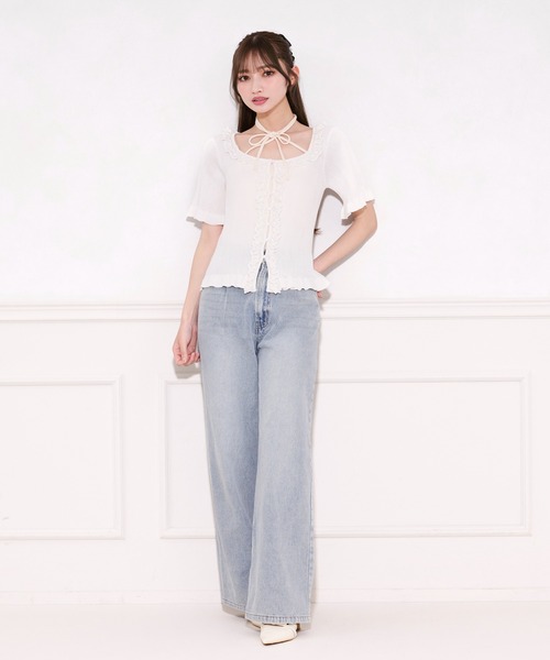 apres jour(アプレジュール)の「フリルレースニットトップス(ニット/セーター・レディース・ホワイト/ブラック・X-LARGE/フリー)」の3枚目の写真