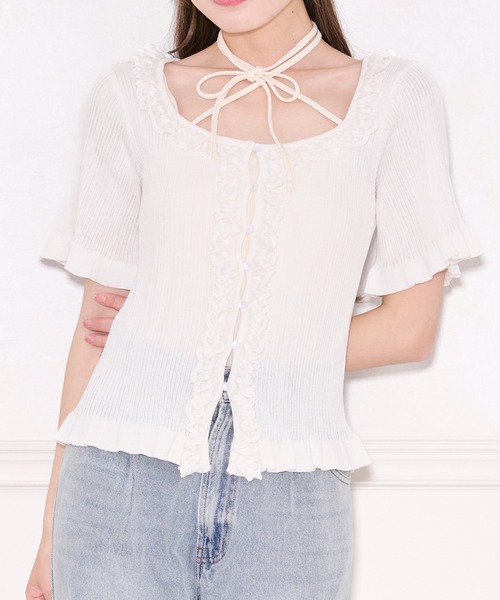 apres jour(アプレジュール)の「フリルレースニットトップス(ニット/セーター・レディース・ホワイト/ブラック・X-LARGE/フリー)」の4枚目の写真