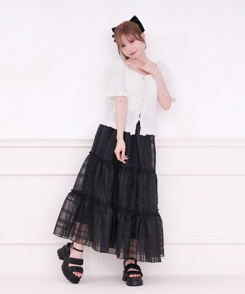 お値下げ　EPOCA レース　フリル袖　綺麗め　万能ニット　1枚着　黒色 rienda | フリルクロシェKnit TOP (ニット ) |SHEL'TTER WEBSTORE