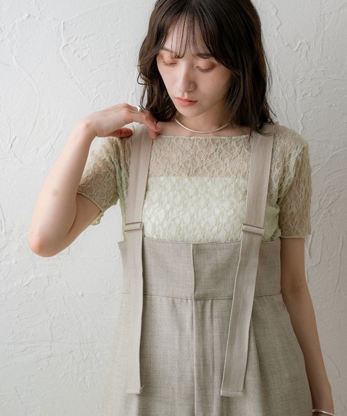 NOAHL(ノアル)の「【NOAHL】シアーレーストップス(Tシャツ/カットソー・レディース・ブラック/ホワイト/グリーン系・FS)」の3枚目の写真