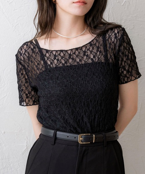 NOAHL(ノアル)の「【NOAHL】シアーレーストップス(Tシャツ/カットソー・レディース・ブラック/ホワイト/グリーン系・FS)」の9枚目の写真