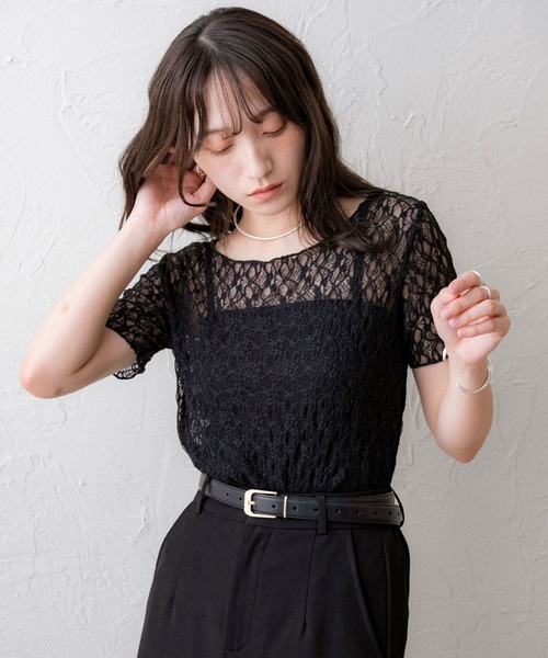 NOAHL(ノアル)の「【NOAHL】シアーレーストップス(Tシャツ/カットソー・レディース・ブラック/ホワイト/グリーン系・FS)」の10枚目の写真