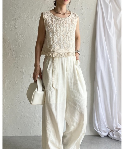 She's Closet（シーズクローゼット）の「フリンジレースクロシェ編みノースリーブベストトップス（ベスト・レディース・ホワイト/アイボリー・FREE）」の7枚目の写真