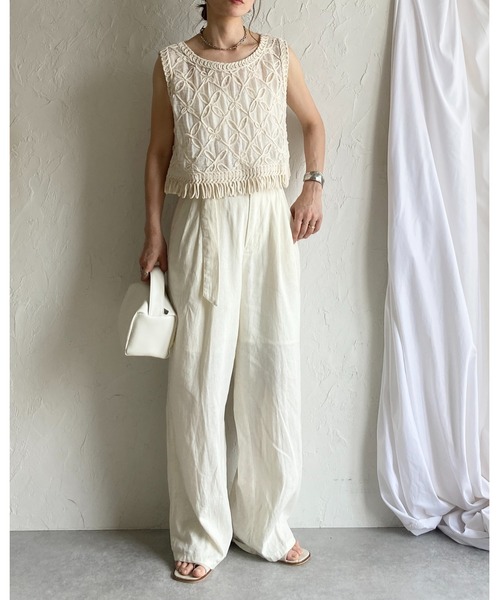 She's Closet（シーズクローゼット）の「フリンジレースクロシェ編みノースリーブベストトップス（ベスト・レディース・ホワイト/アイボリー・FREE）」の8枚目の写真