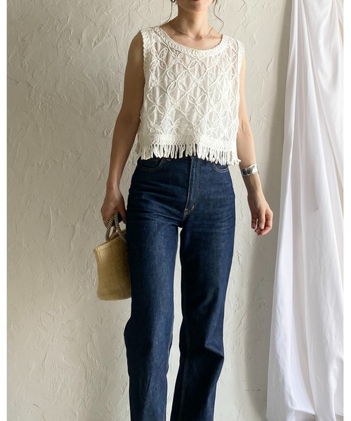 She's Closet（シーズクローゼット）の「フリンジレースクロシェ編みノースリーブベストトップス（ベスト・レディース・ホワイト/アイボリー・FREE）」の12枚目の写真