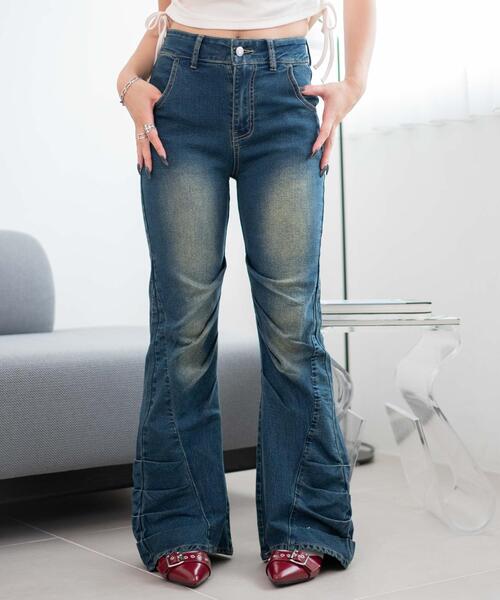 WEGO（ウィゴー）の「WEGO/ギャザーデニムフレアパンツ（デニムパンツ・レディース・コバルトブルー・MEDIUM/SMALL）」の15枚目の写真