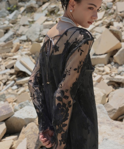 2WAYベロアフロッキープリーツワンピースドレスベロアキャミワンピース