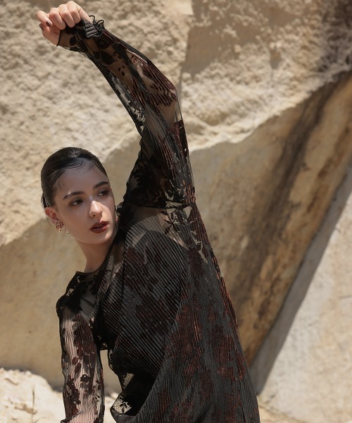 2WAYベロアフロッキープリーツワンピースドレスベロアキャミワンピース付3L 2WAYベロアフロッキープリーツワンピースドレス（ベロアキャミ