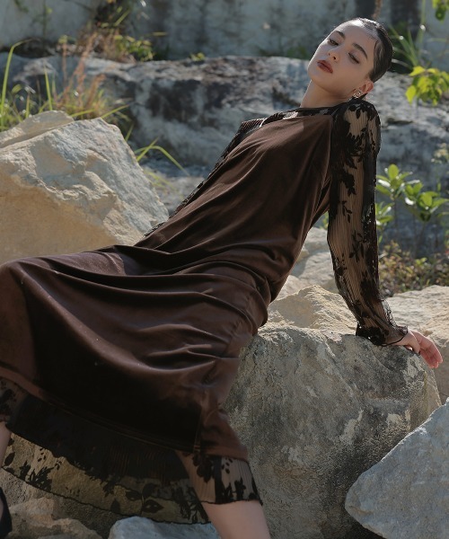 2WAYベロアフロッキープリーツワンピースドレスベロアキャミワンピース付3L 2WAYベロアフロッキープリーツワンピースドレス（ベロアキャミ