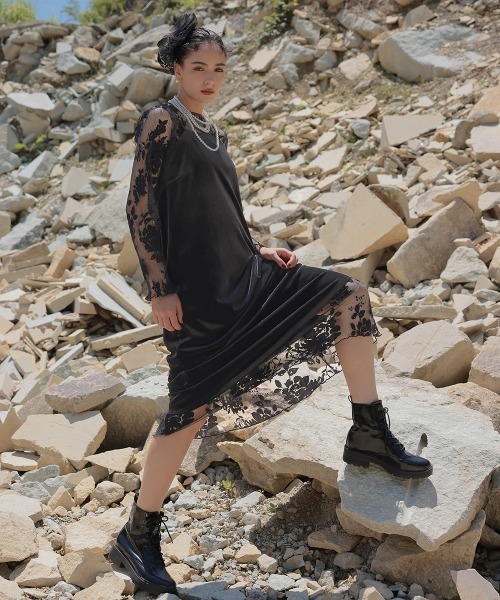 セール】2WAYベロアフロッキープリーツワンピースドレス（ベロアキャミ