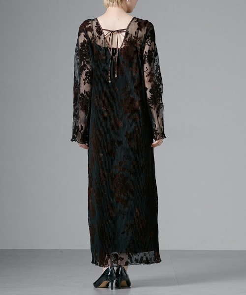 2WAYベロアフロッキープリーツワンピースドレスベロアキャミワンピース付3L 2WAYベロアフロッキープリーツワンピースドレス（ベロアキャミ