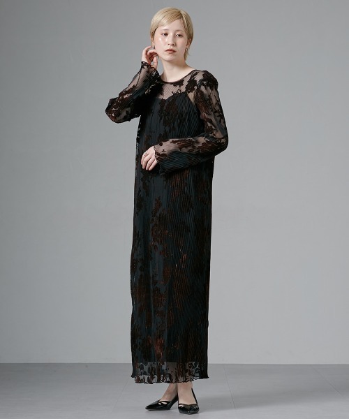 2WAYベロアフロッキープリーツワンピースドレスベロアキャミワンピース付3L Callarus ドレス 2WAYベロアフロッキープリーツワンピースドレス