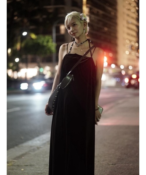 2WAYベロアフロッキープリーツワンピースドレス（ベロアキャミ