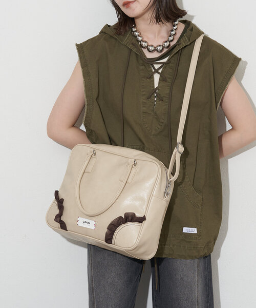 GRAIN（グレイン）の「【GRAIN/グレイン】2WAYヴィンテージチュールボストンバッグ（ショルダーバッグ・レディース・アイボリー/ブラウン/パープル/ブラック・FREE）」の11枚目の写真