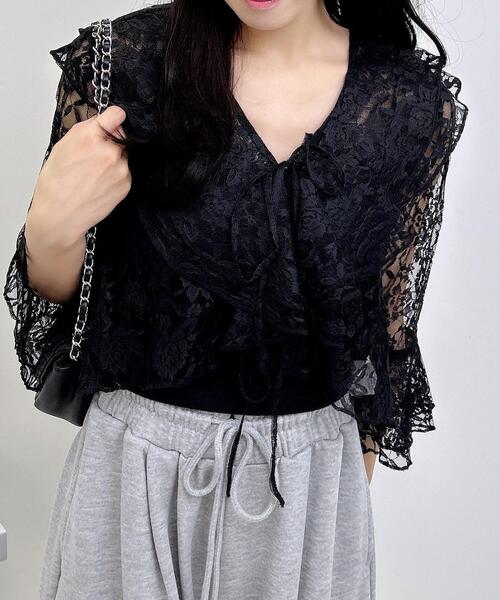INGNI（イング）の「レースフリルリボンブラウス（シャツ/ブラウス・レディース・ブラック/アイボリー・M）」の19枚目の写真