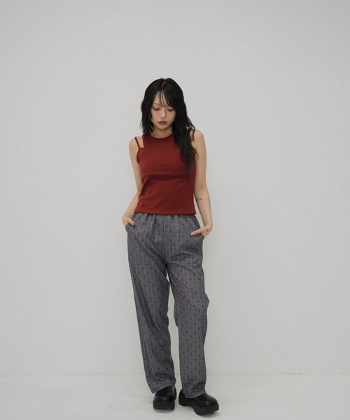 パンツ enewd nina dot wide line pants セール】【zozo限定】ハートドット ストライプ ストレートパンツ