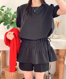 ブラウス シャツ 「ZOZO限定商品」ウエストシャーリングヘムバルーントップス レディース Fit more ブラウス シャツ アシメペプラムジャガードトップス