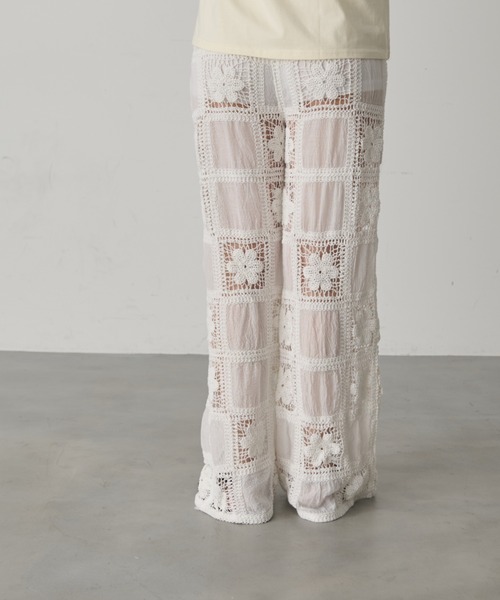 メッシュ フラワー ワイド パンツ シアー パッチワーク nr9753 FREAK'S STORE パンツ フラワーメッシュパンツ/イージーパンツ