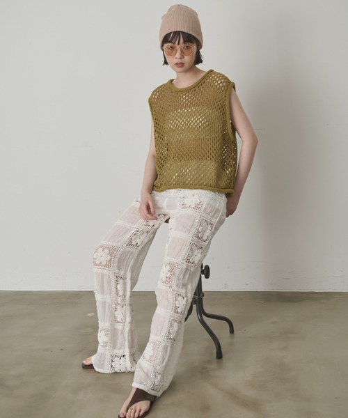 full/fill. フラワークロシェパッチワークパンツ　8/1まで出品 セール】フラワークロシェパッチワークパンツ（その他パンツ