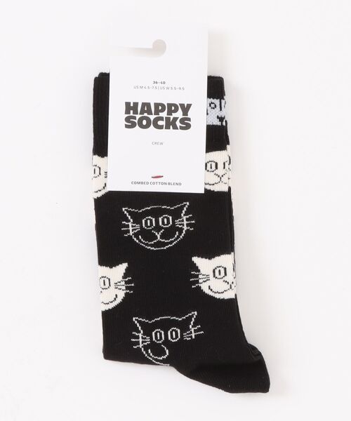 Happy Socks(ハッピーソックス)の「◆Happy Socks◆ CAT Design sock(ソックス/靴下・レディース・ブラック/ブラック系その他/ホワイト・MEDIUM/SMALL)」の2枚目の写真