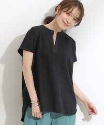 DRESKIP | 【S-LL】抜け感とすっきり見えを叶える 刺繍レース スキッパー襟トップス(Tシャツ/カットソー)