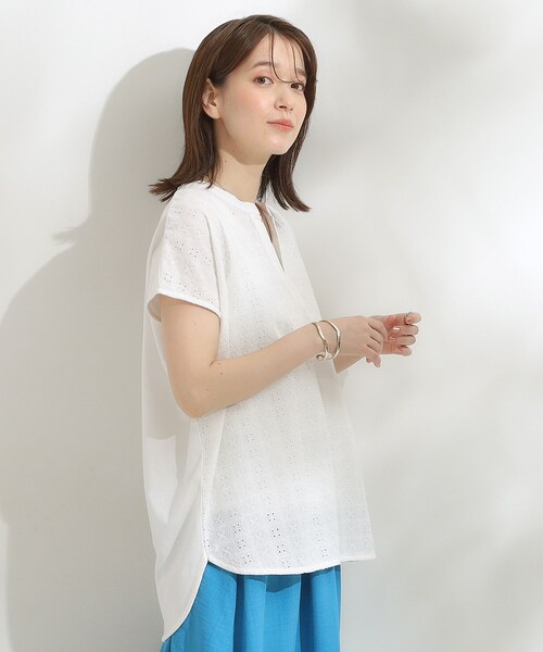 【希少極美品】自由区　レース刺繍　ワイドカラーシャツ　ネイビー lh0648.jpg