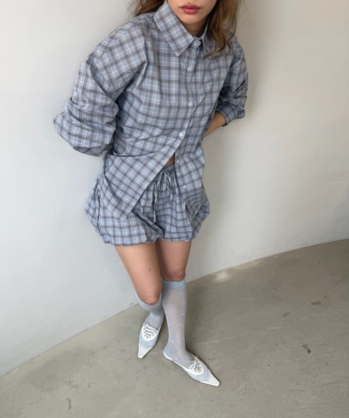 SANSeLF（サンセルフ）の「【SANSeLF】チェックシャツ チェックバルーンショーツ セットアップ saw25a002（セットアップ・レディース・ブルー・FREE）」の8枚目の写真