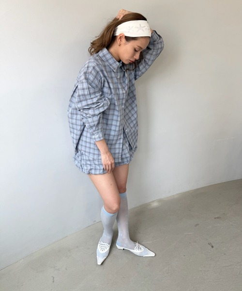 SANSeLF（サンセルフ）の「【SANSeLF】チェックシャツ チェックバルーンショーツ セットアップ saw25a002（セットアップ・レディース・ブルー・FREE）」の9枚目の写真