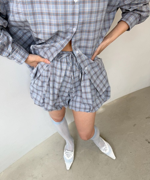 SANSeLF（サンセルフ）の「【SANSeLF】チェックシャツ チェックバルーンショーツ セットアップ saw25a002（セットアップ・レディース・ブルー・FREE）」の11枚目の写真