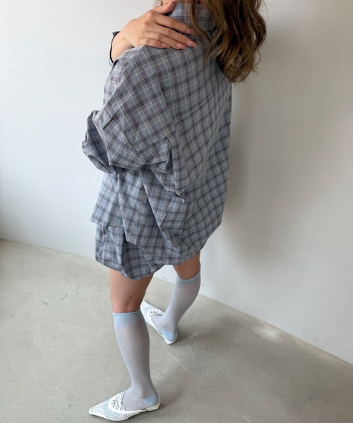 SANSeLF（サンセルフ）の「【SANSeLF】チェックシャツ チェックバルーンショーツ セットアップ saw25a002（セットアップ・レディース・ブルー・FREE）」の12枚目の写真
