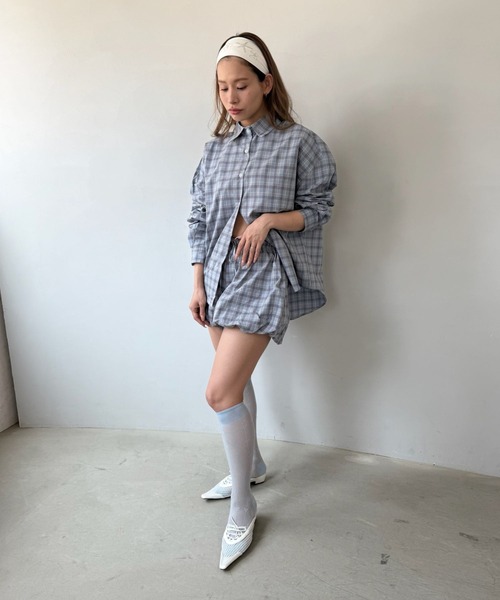 SANSeLF（サンセルフ）の「【SANSeLF】チェックシャツ チェックバルーンショーツ セットアップ saw25a002（セットアップ・レディース・ブルー・FREE）」の14枚目の写真