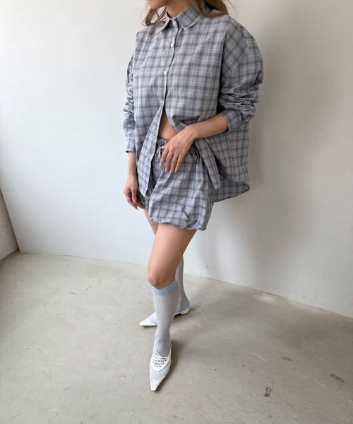 SANSeLF（サンセルフ）の「【SANSeLF】チェックシャツ チェックバルーンショーツ セットアップ saw25a002（セットアップ・レディース・ブルー・FREE）」の15枚目の写真