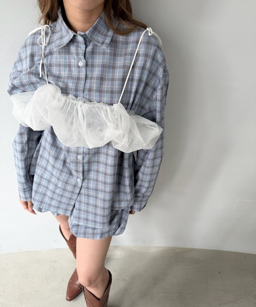 SANSeLF（サンセルフ）の「【SANSeLF】チェックシャツ チェックバルーンショーツ セットアップ saw25a002（セットアップ・レディース・ブルー・FREE）」の16枚目の写真