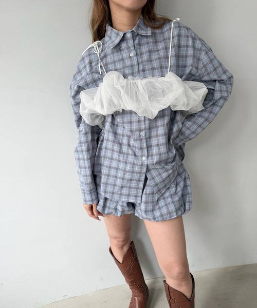 SANSeLF（サンセルフ）の「【SANSeLF】チェックシャツ チェックバルーンショーツ セットアップ saw25a002（セットアップ・レディース・ブルー・FREE）」の17枚目の写真