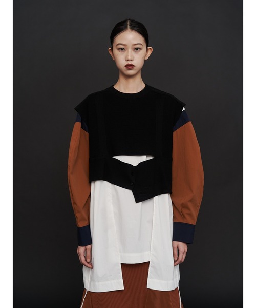 UN3D.（アンスリード）の「KNIT VEST DOCKING SHIRT / ニットベストドッキングシャツ（シャツ/ブラウス・レディース・キャメル/その他1/グレー・38/36）」の2枚目の写真