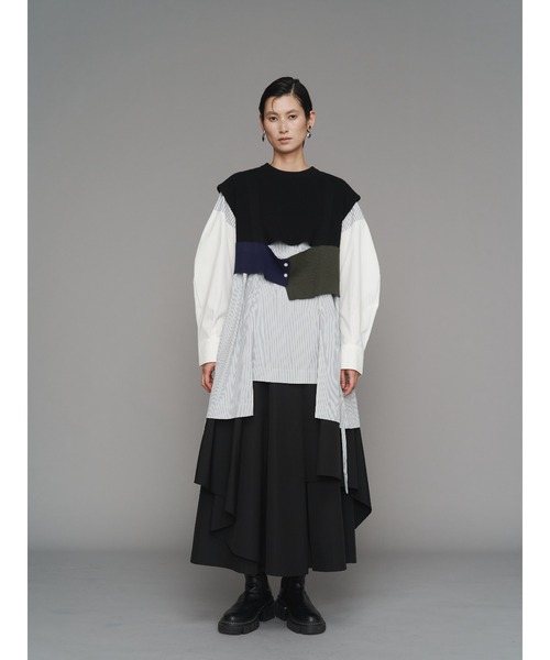 セール】KNIT VEST DOCKING SHIRT / ニットベストドッキングシャツ