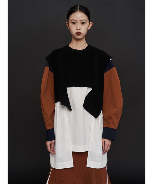 UN3D.（アンスリード）の「KNIT VEST DOCKING SHIRT / ニットベストドッキングシャツ（シャツ/ブラウス・レディース・キャメル/その他1/グレー・38/36）」の19枚目の写真